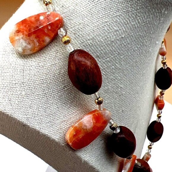 Handcrafted Carnelian Agate & Wood Beaded Necklace. N14 - Picture 6 of 9